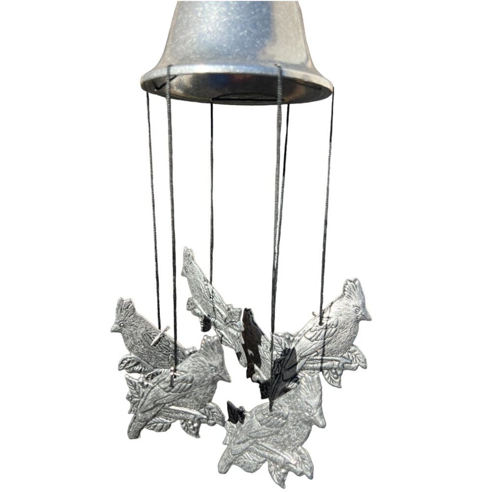 Silver Cardinal Wind Chimes with Loop for Hanging 6 Cardinals 16" Long - Picture 3 of 8